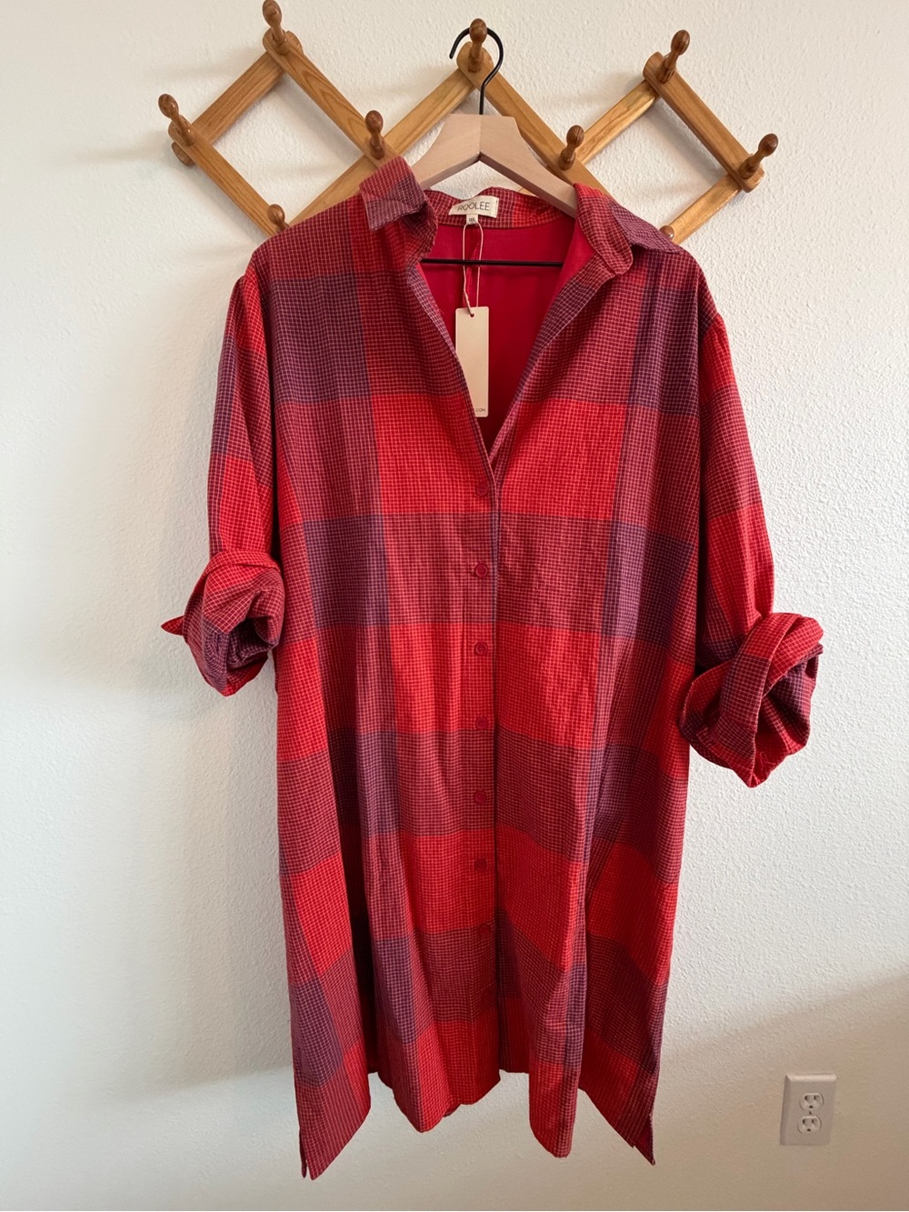 Roolee Red & Purple Plaid Button-Front Midi Shirt Dress / Tunic